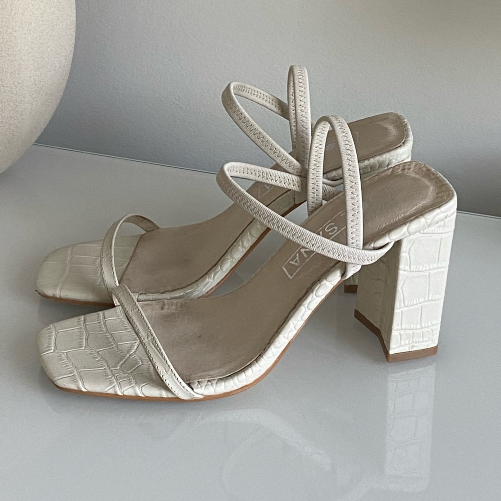 White Croc Mules